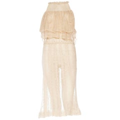 1980s Hand Crocheted Sleeveless Net Cotton Dress