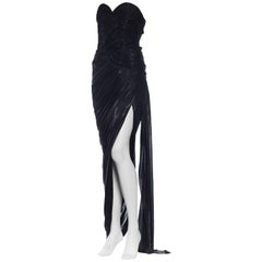 Metallic Black Cut-Out Back Gown with High Slit, 1980s 