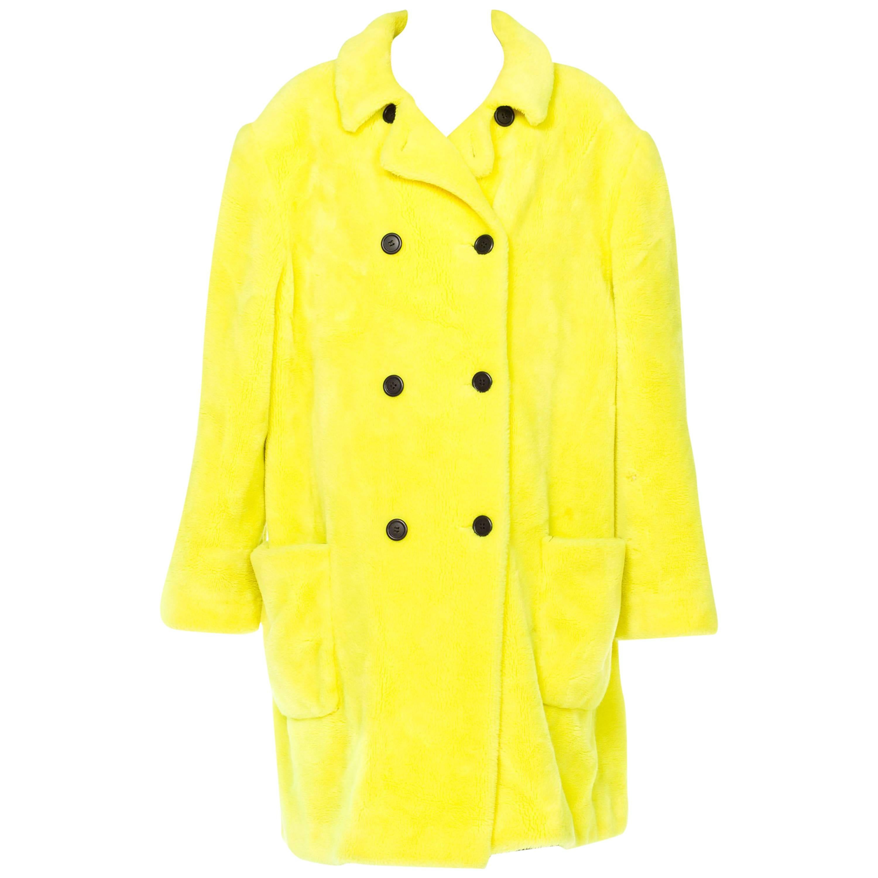 Stephen Sprouse Oversized Highlighter Yellow Faux Fur Coat, 1980s 