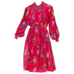 Ungaro Floral Boho Silk Dress, 1980s 