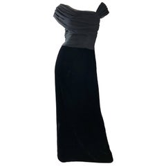 Vintage Oscar de la Renta Breathtaking Black Silk Chiffon + Velvet 1990s Gown