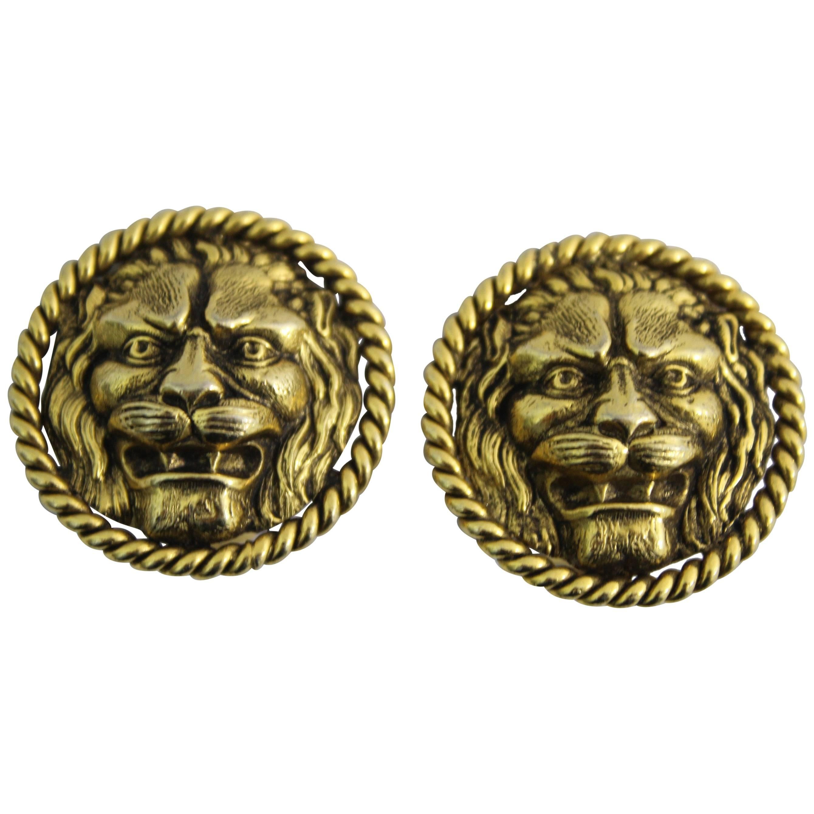 Chanel Vintage Gold Plated  Lion  Earrings