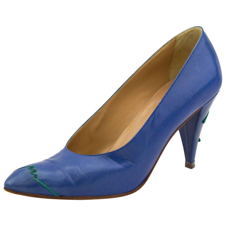 1980s Maude Frizon Blue Leather Pumps For Sale at 1stDibs