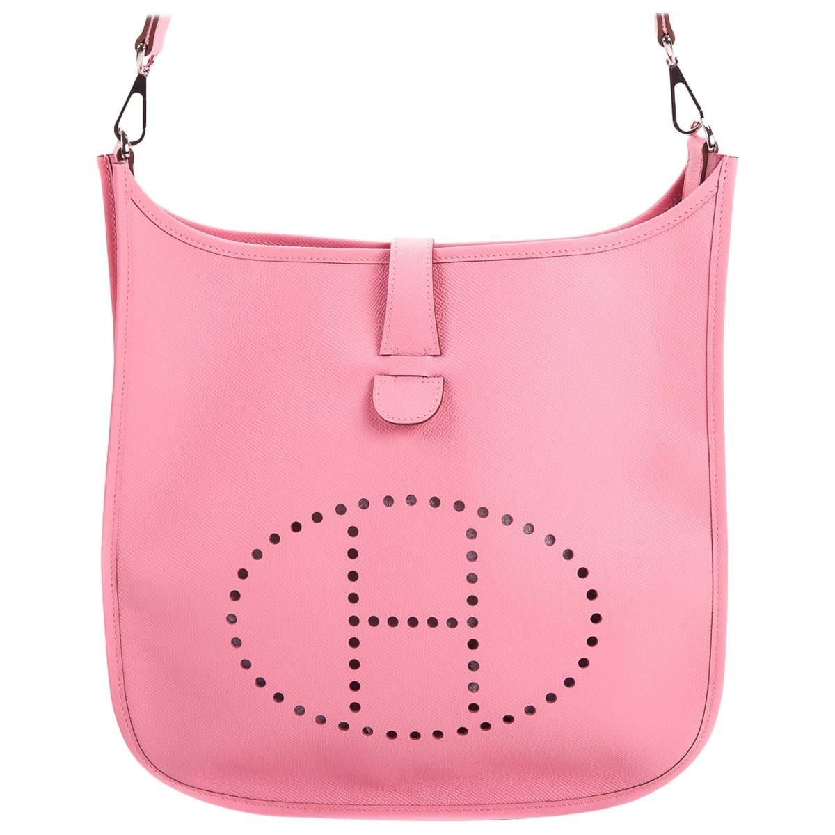 Hermes Pink Evelyne PM Shoulder Bag Epsom leather Rose Confetti   For Sale