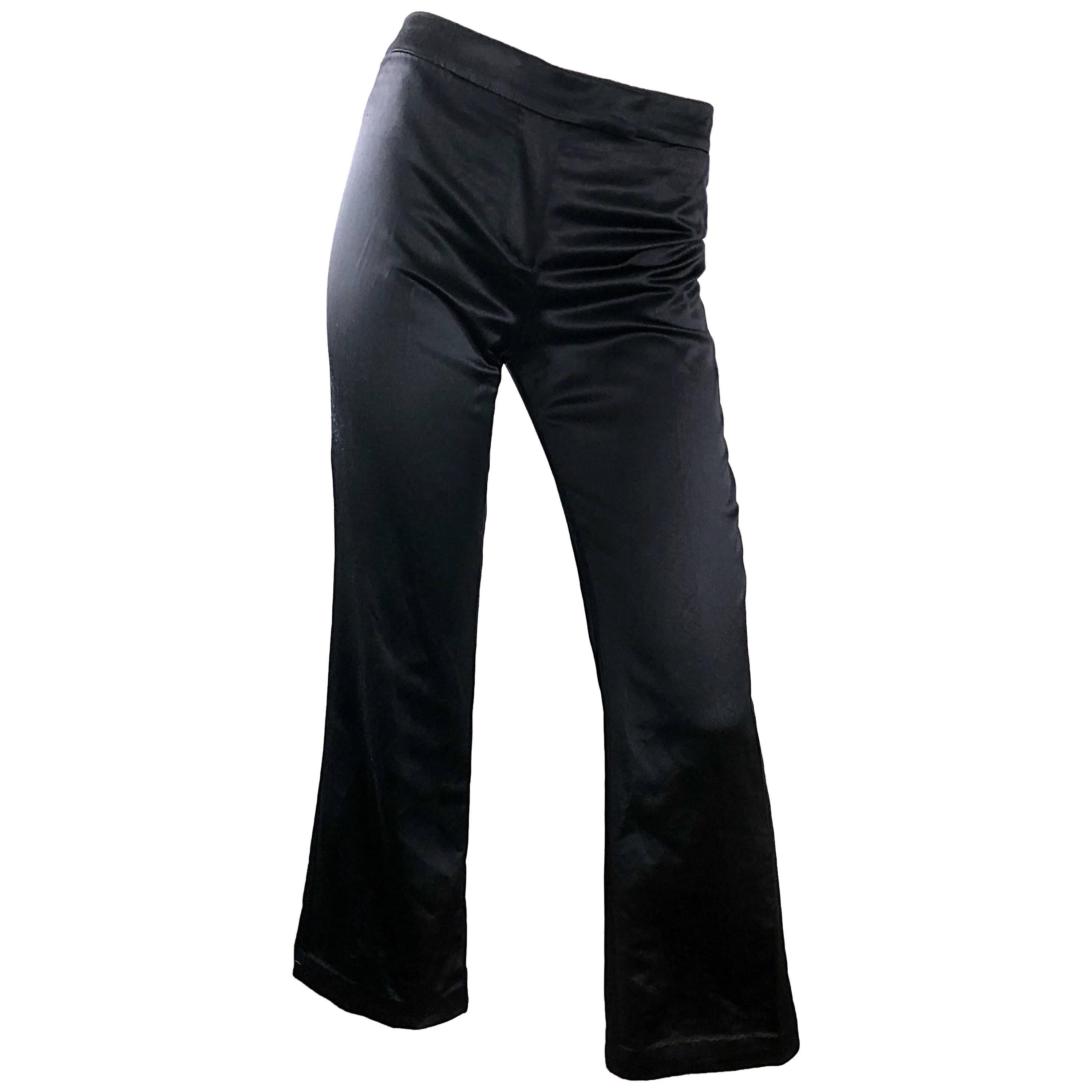 Alexander McQueen 2000s Black Silk Satin High Waisted Wide Leg Pants For Sale