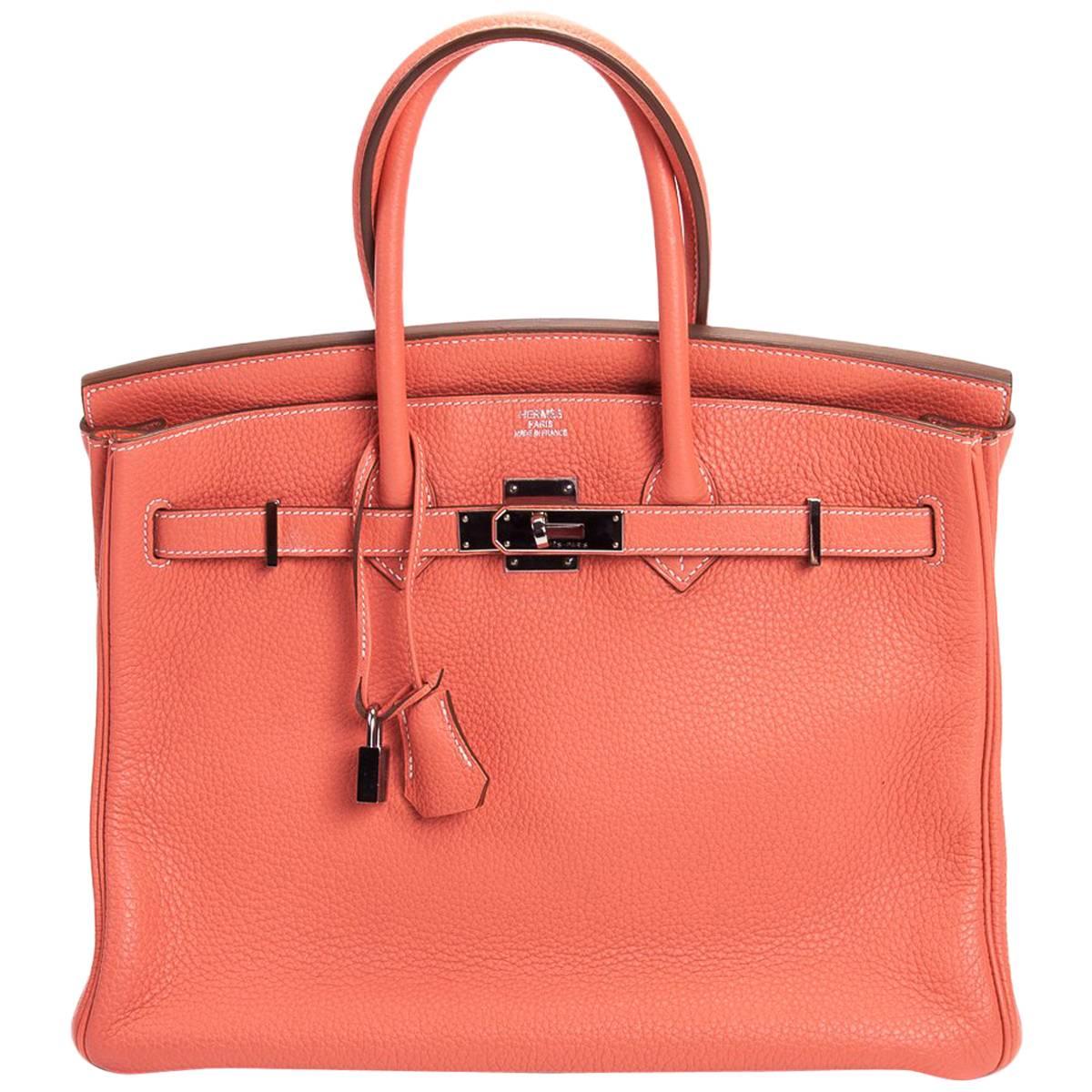 Hermes Birkin Handbag 35 in Crevette Clemence Leather with Palladium  For Sale