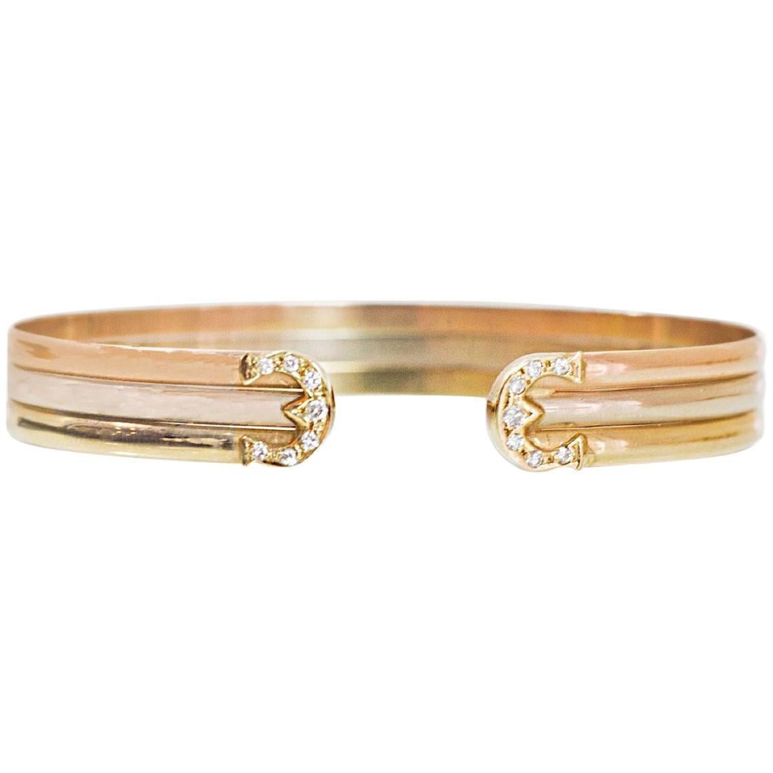 Tri-Colored 18k Gold & Diamond Cuff Bracelet