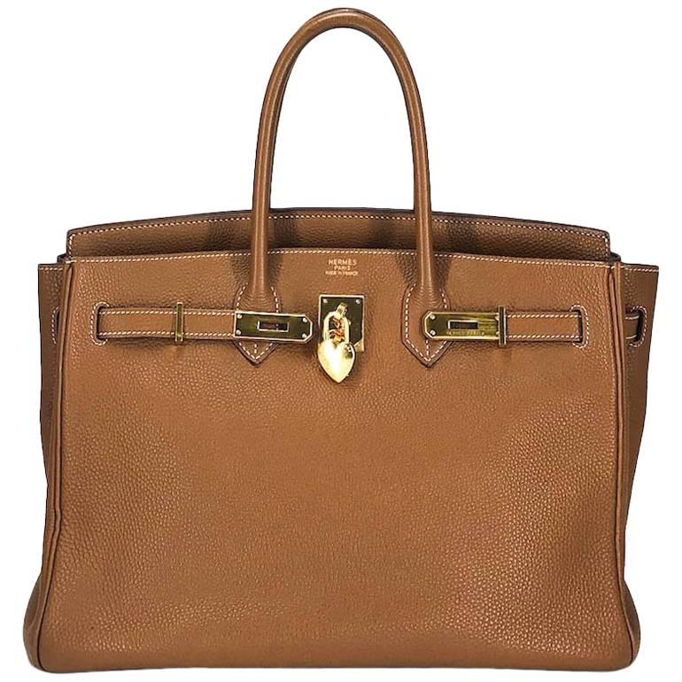 Hermes Handbag Birkin 35 in Gold Clemence Leather with Gold Hardware (ghw) For Sale