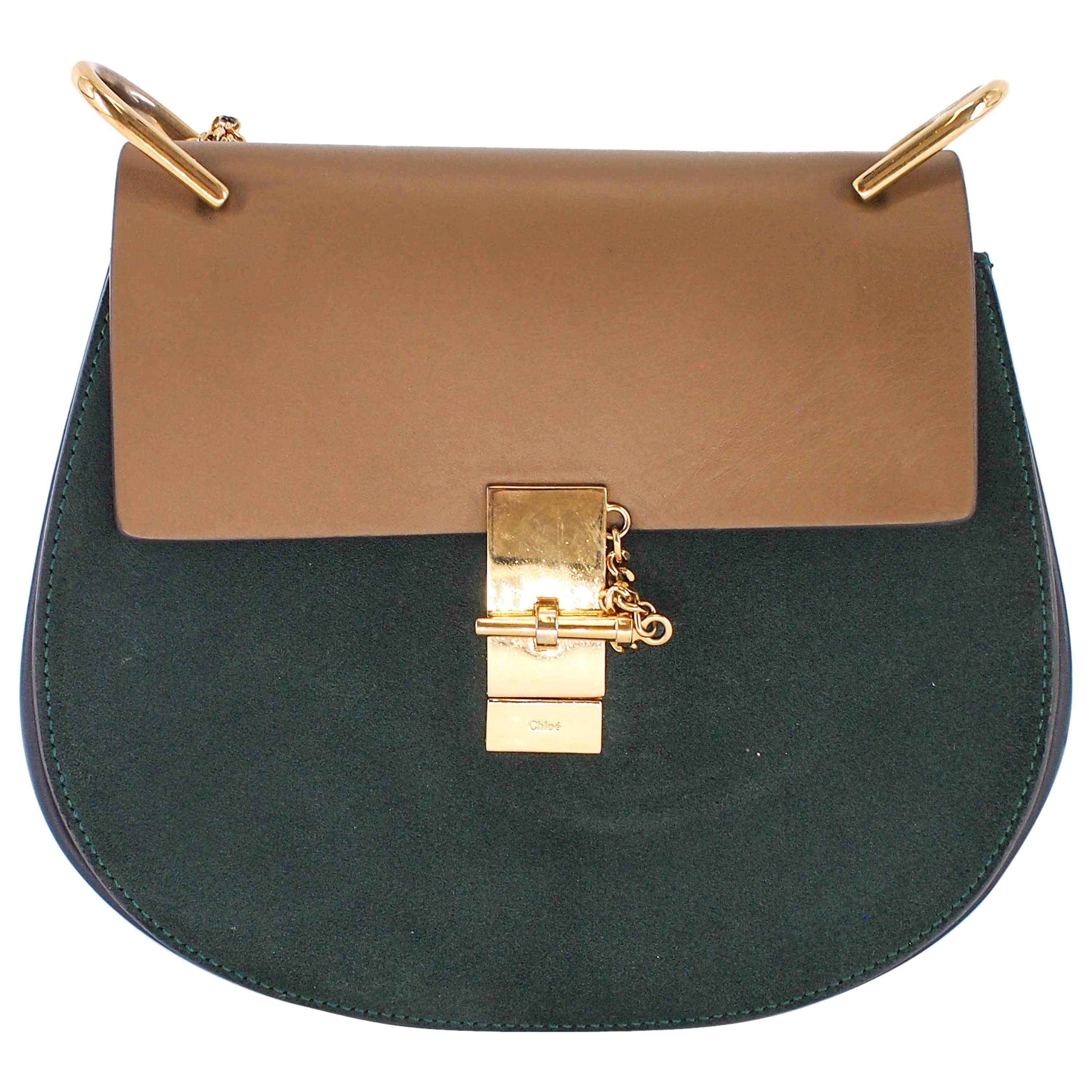 Chloe Medium Drew Shoulder Bag in Tri Colour Leather and Suede w/ Gold Hardware For Sale