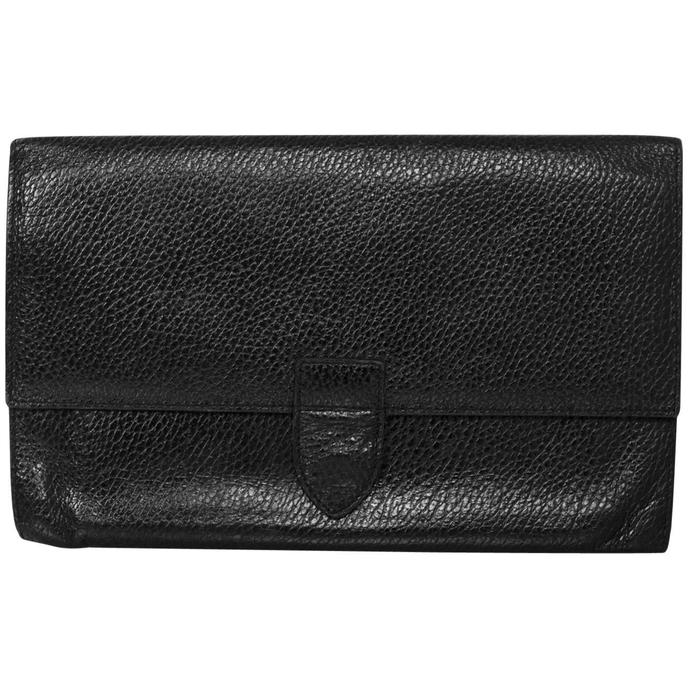 Smythson Black Leather Travel Wallet/Clutch Bag