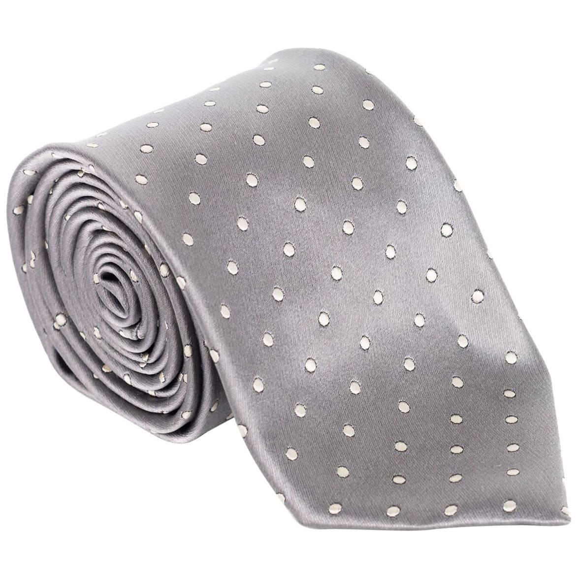 Tom Ford Mens Diagonal Dot Tie 3 1/4" Silver Grey 100% Silk Tie