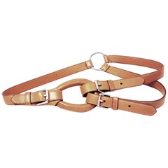 Ralph Lauren Camel Color Leather Loop with Double Buckle Leather Belt 
