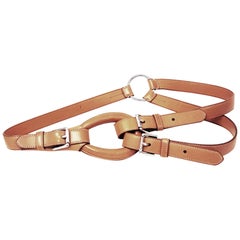 Ralph Lauren Camel Color Leather Loop with Double Buckle Leather Belt