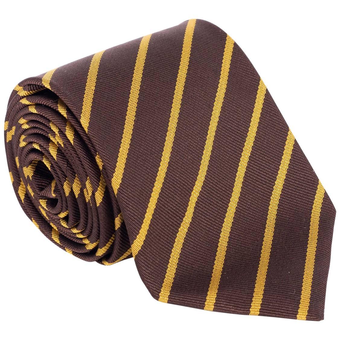 Tom Ford Mens Brown Stripped 100% Silk 3.25" Classic Tie For Sale