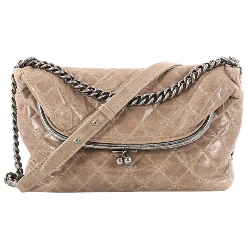 Chanel Tabatiere Kisslock Quilted Aged Calfskin Large Fold Over Bag 