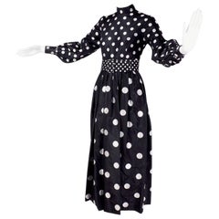 Norman Norell - Robe vintage en taffetas noir à pois avec motif de provenance, années 1960