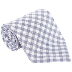 Tom Ford Mens Plaid Check Ivory Navy Cotton 4" Classic Tie
