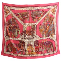 Hermes 140cm La Danse du Cheval Marwari Rose Vif Cashmere Silk Shawl 