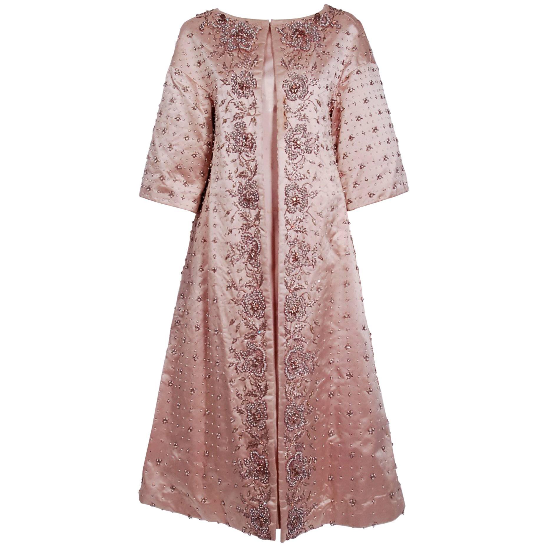 1951 Christian Dior Haute-Couture Beaded Lesage Embroidery Pink Satin Coat