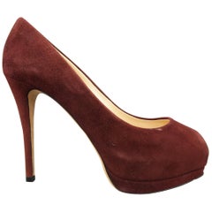 GIUSEPPE ZANOTTI Size 6.5 Burgundy Suede Peep Toe Platform SHARON Pumps