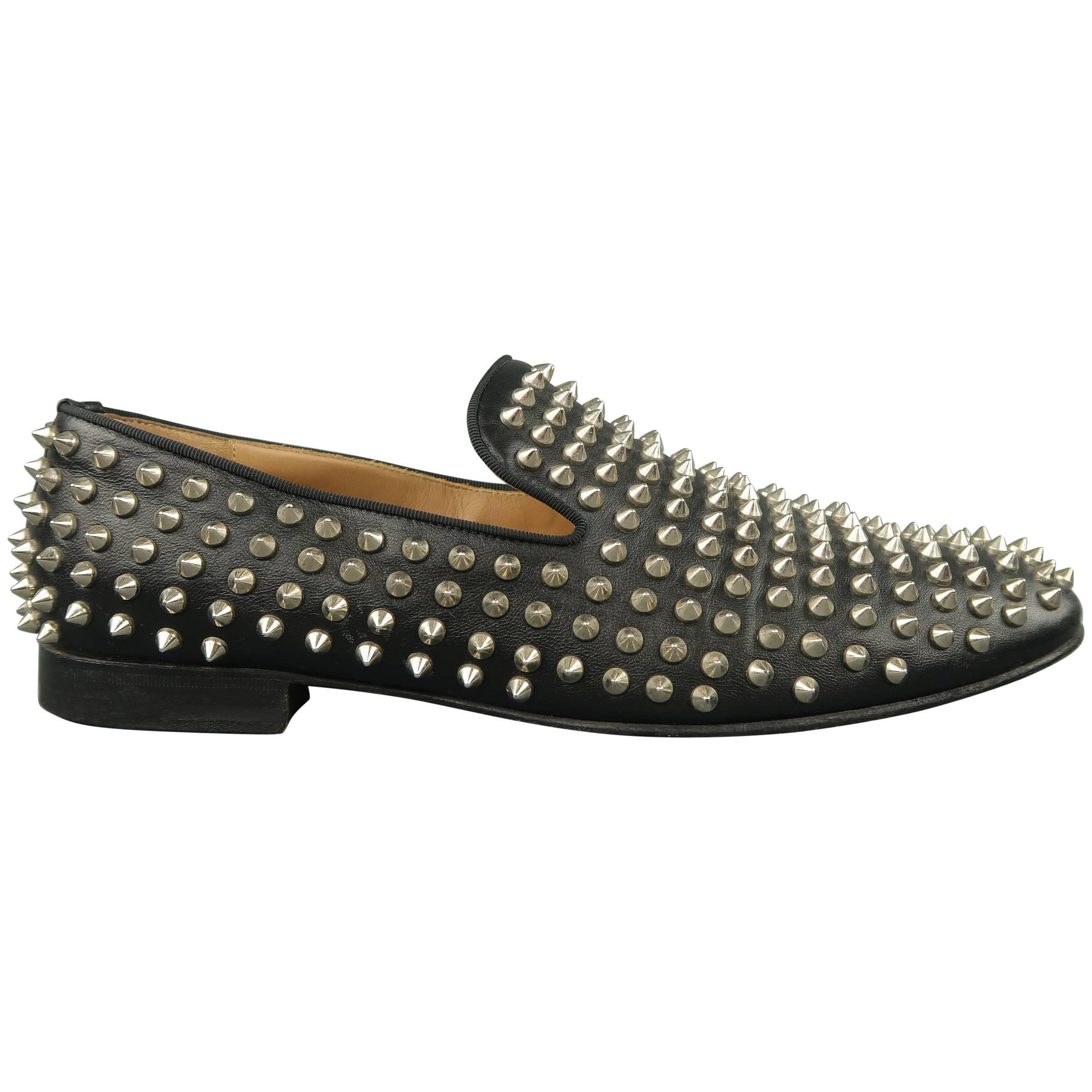 Men's CHRISTIAN LOUBOUTIN Size 9.5 Black Rollerboy Spikes Leather Loafers