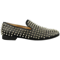 Used Men's CHRISTIAN LOUBOUTIN Size 9.5 Black Rollerboy Spikes Leather Loafers