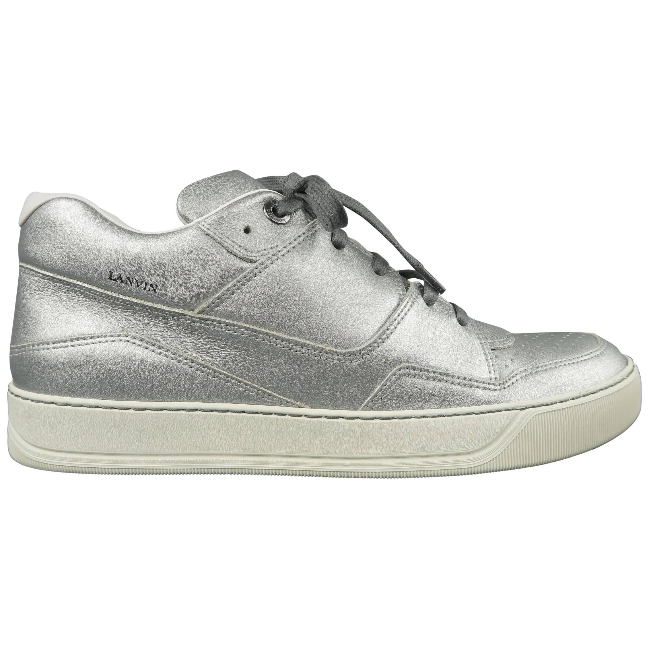 Lanvin Men's Silver Leather Mid Sneakers