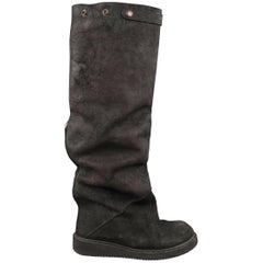 Used Rick Owens Men's Black Suede Knee High Slouchy Boots