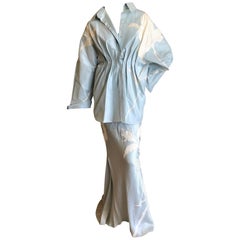 John Galliano Three Piece Full Length White Flower Applique Skirt Suit, 1990s