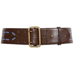 Vintage Azzedine Alaïa brown leather belt with blue accents, 1990s  