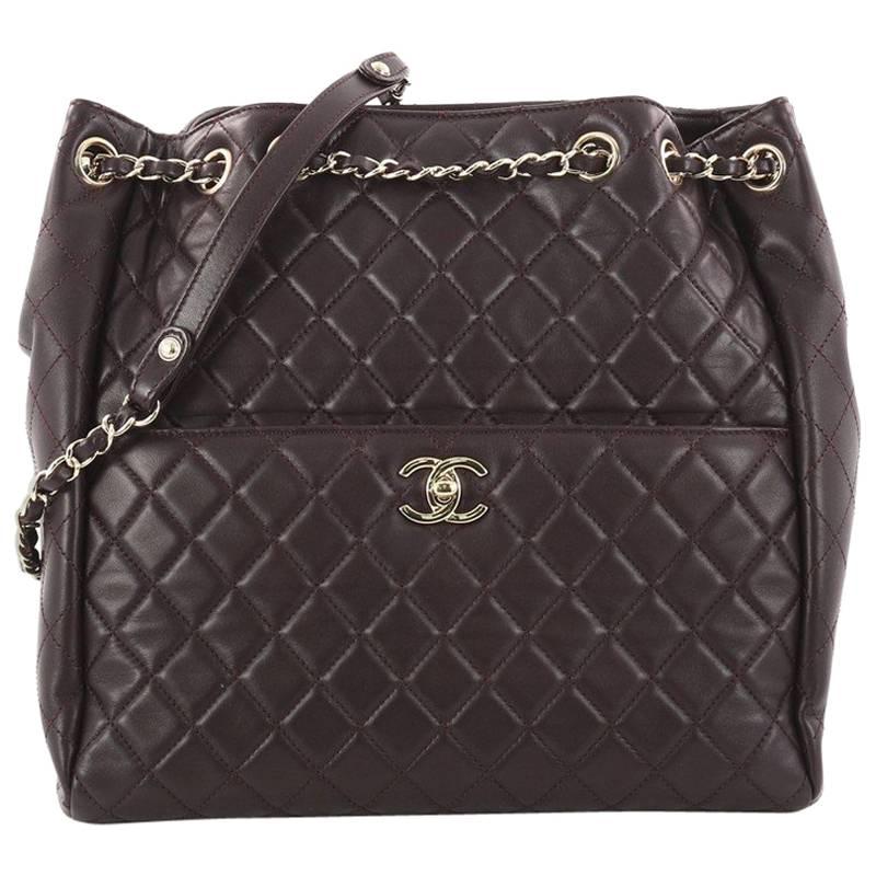 Chanel Drawstring CC Lock Quilted Lambskin Medium Bucket Bag 