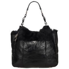 Prada Black Leather with Fur Shoulder Bag