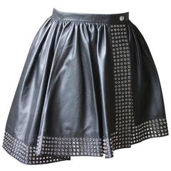 Azzedine Alaia Leather Wrap Asymmetric Grommet Mini Skirt