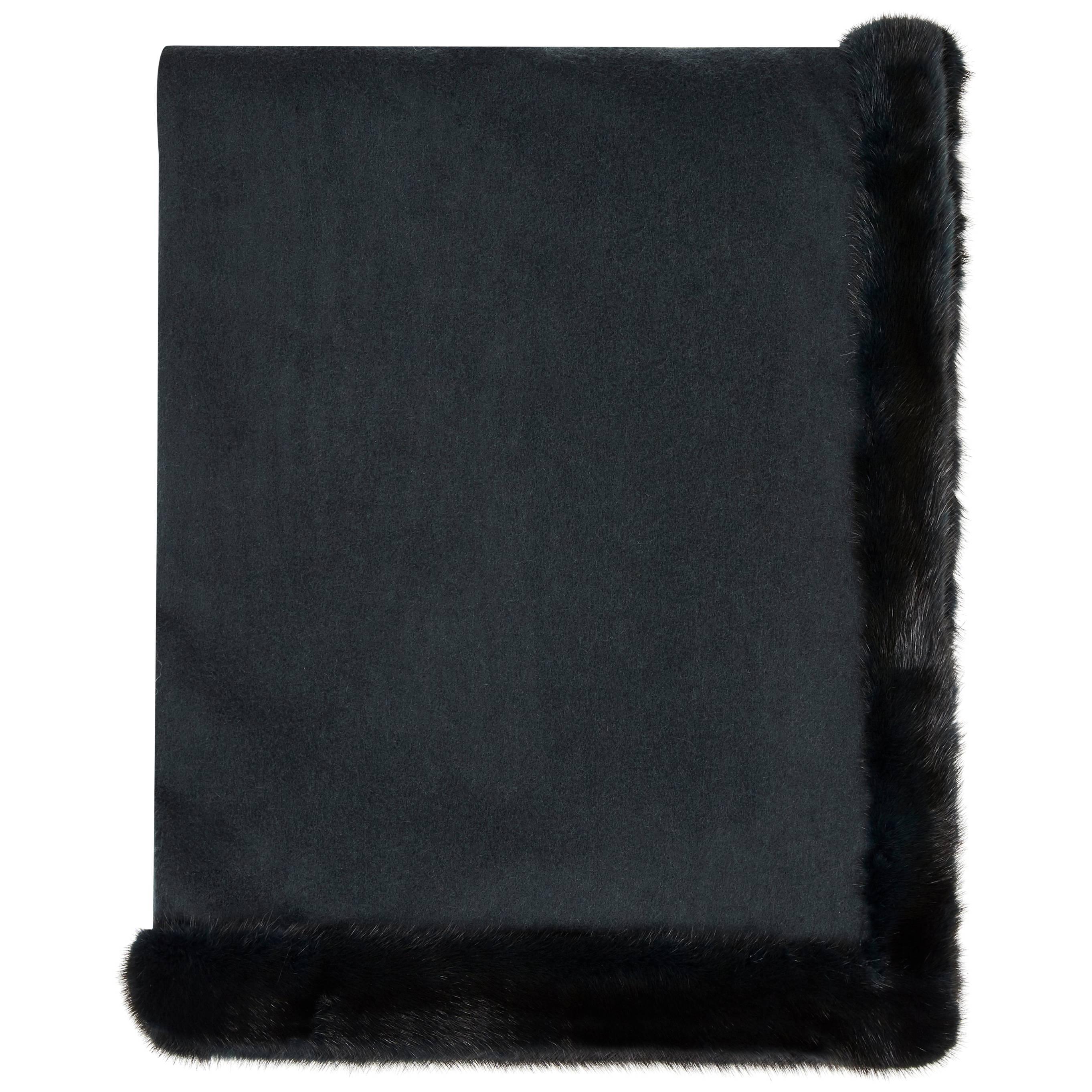 Verheyen London Limited Edition Cashmere Mink Fur Trimmed Black Teal Shawl 