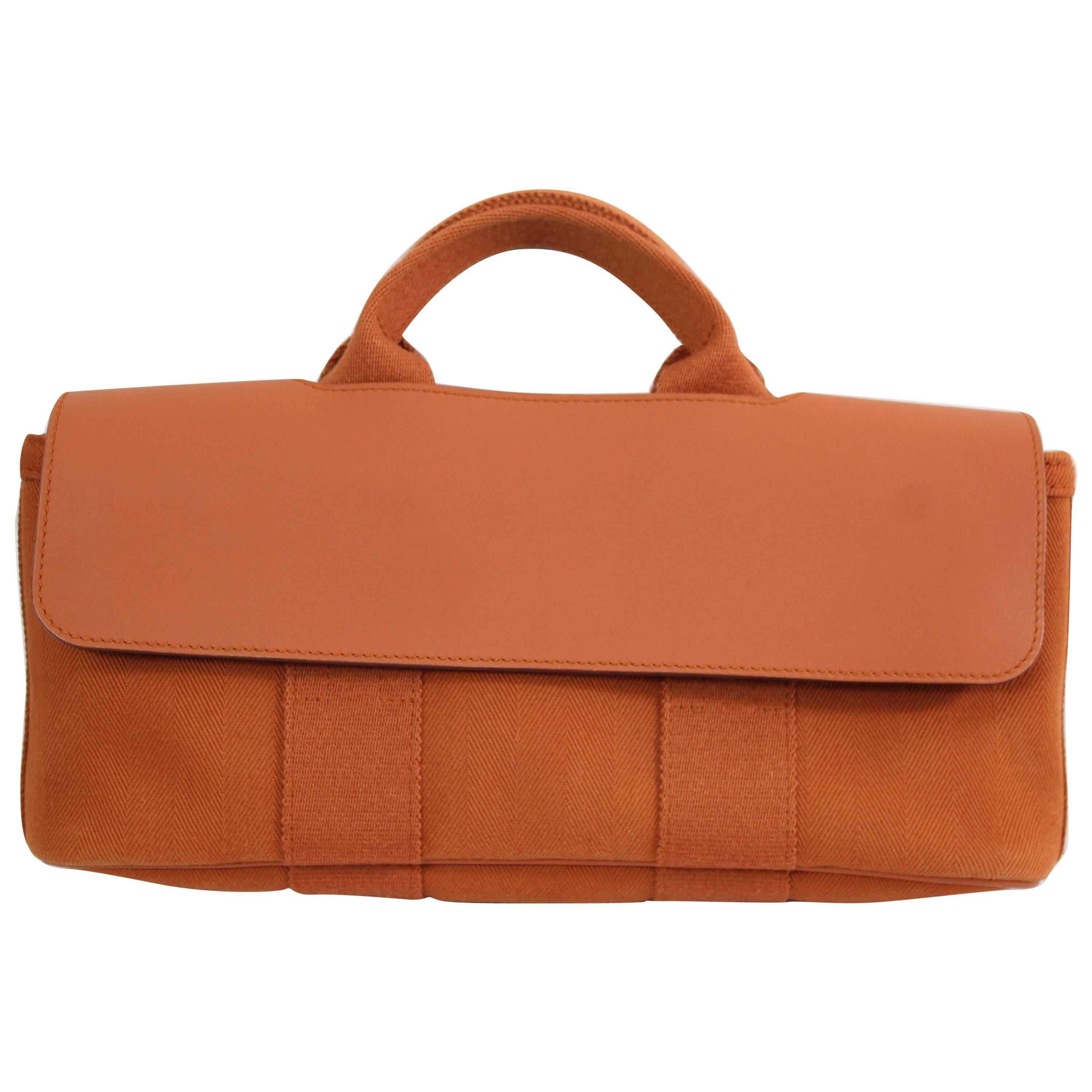 Hermes Mini Valparaiso Orange  Canvas and Leather Bag