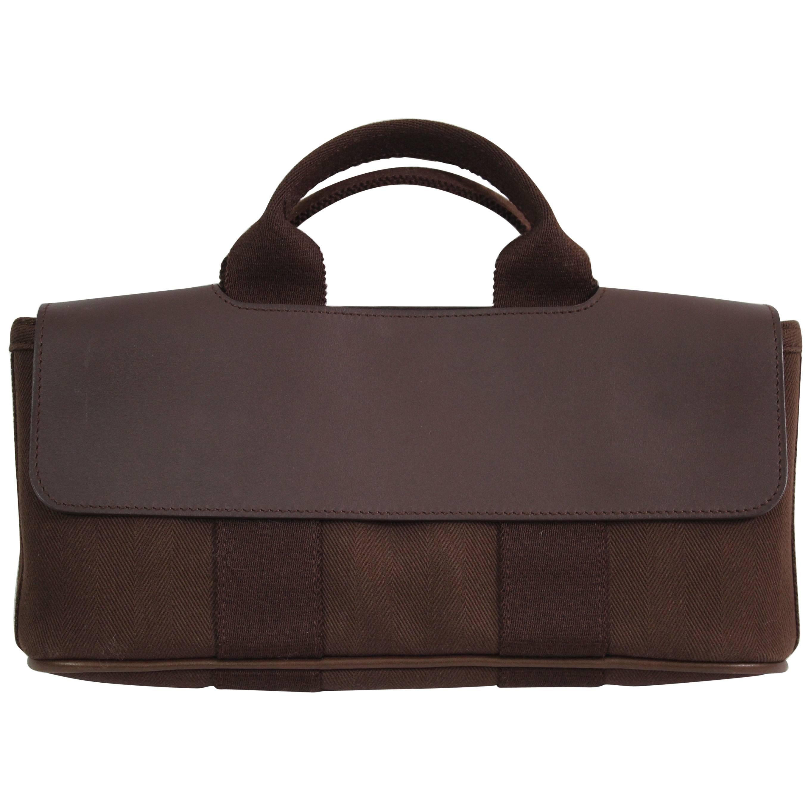 Hermes Mini Valparaiso Brown Canvas and Leather Bag