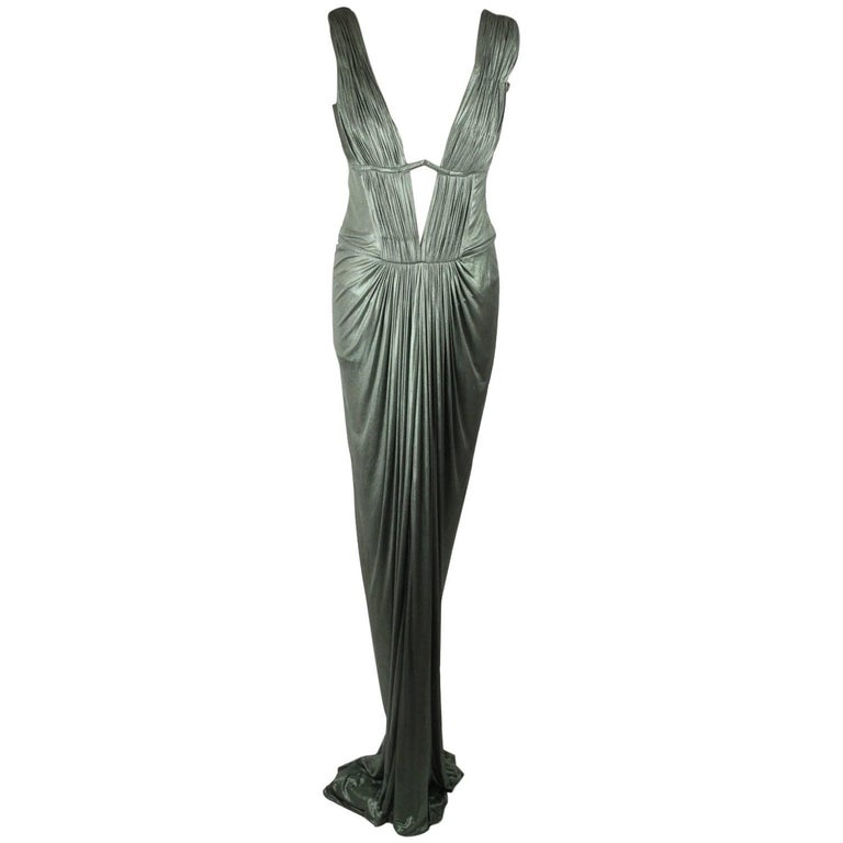 ROBERTO CAVALLI Green Metallic Cleopatra Dress Gown Size 42 For