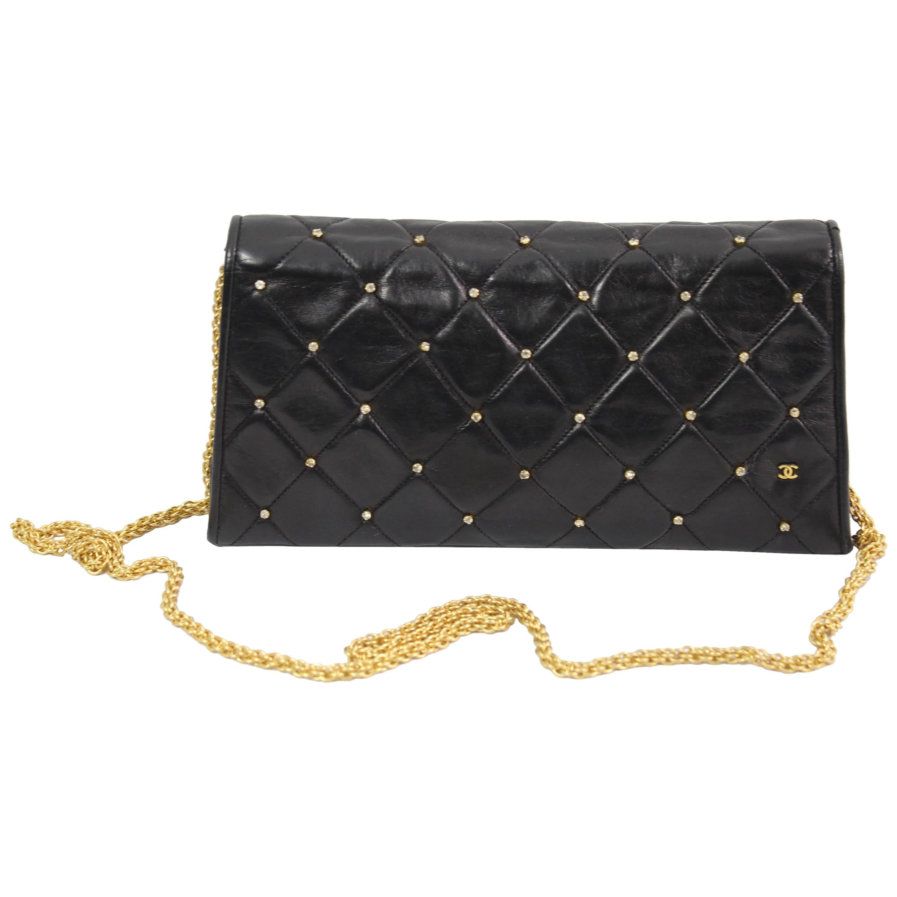 Chanel Black Quilted Lambskin Leather Wallet on Chain Crossbody Bag 