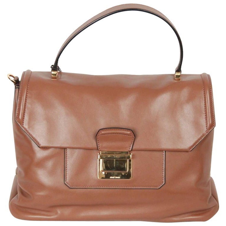 MIU MIU Tan VITELLO SOFT Leather SATCHEL with STRAP RN1078 For Sale at