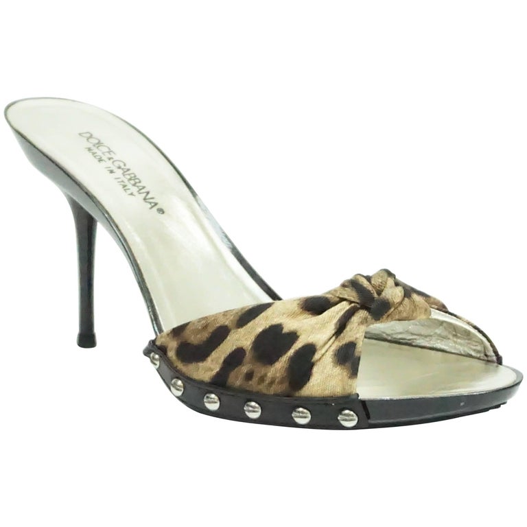 Dolce and Gabbana Leopard Mules w/ Silver Studs - 38.5 For Sale at 1stDibs