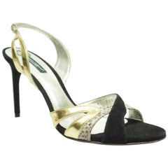 Escarpins Dolce & Gabbana en daim noir avec cuir doré et peau de serpent - 38,5