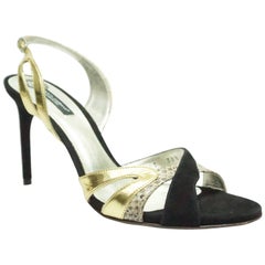 Used Dolce & Gabbana Black Suede Slingback w/ Gold Leather and Snakeskin - 38.5 