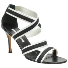 Manolo Blahnik Black & White Strappy Sandals - 39