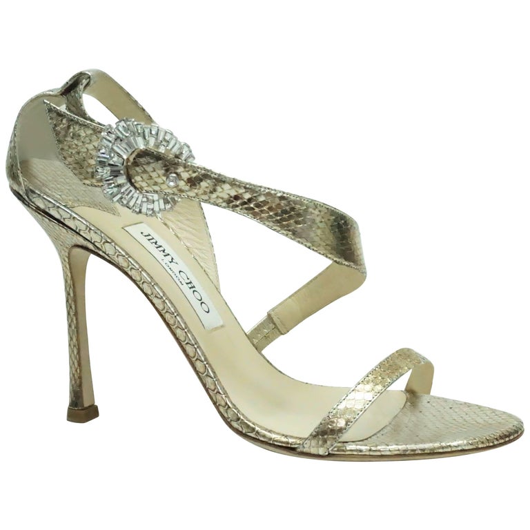 Jimmy Choo Gold Watersnake Sandal w/ Swarovski Buckle - 39 - NEW/NEVER ...