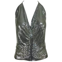 Vintage Whiting & Davis silver metal mesh halter top, 1970s