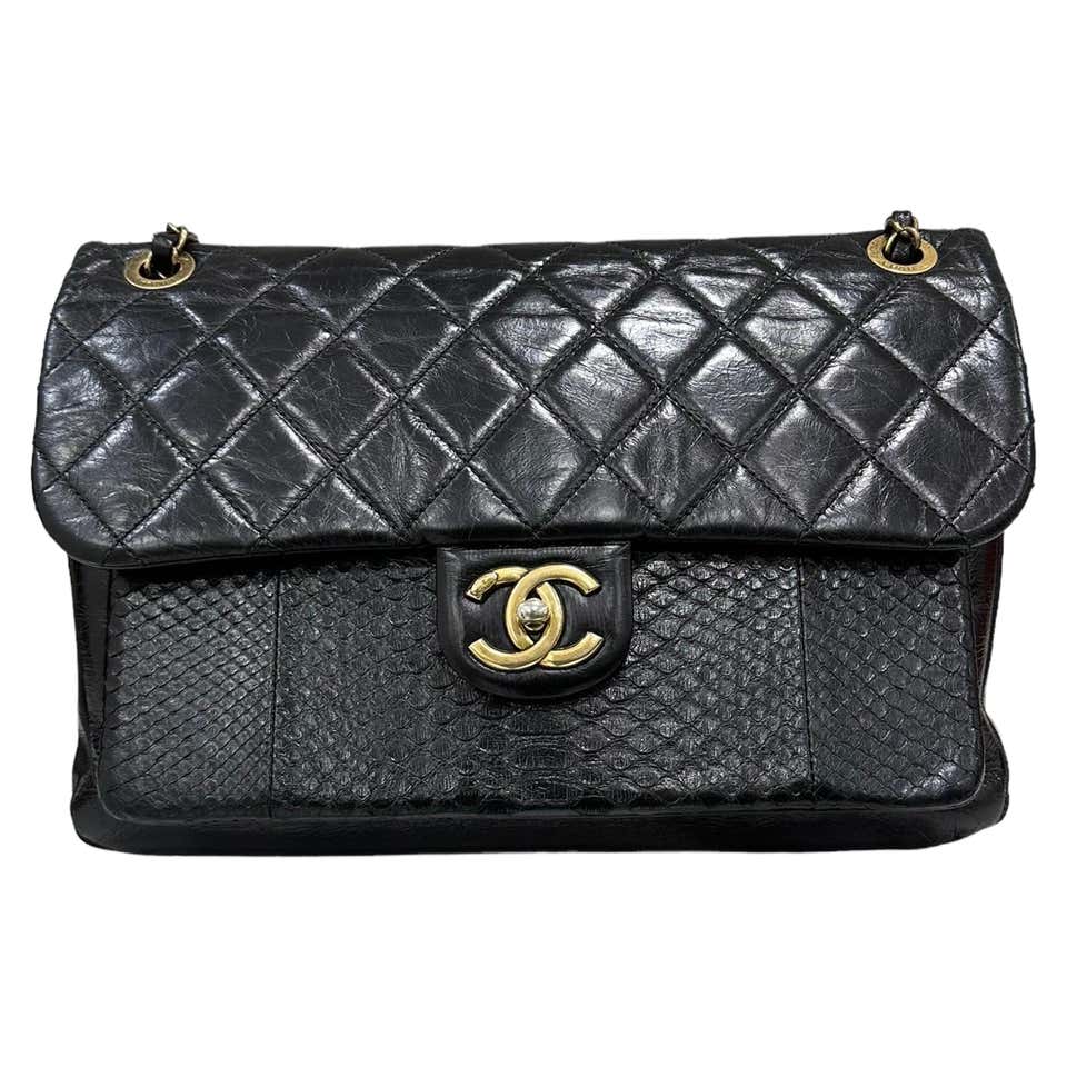 Chanel Modern Thick Chunky Chain Exotic Python Metallic Blue Hobo ...
