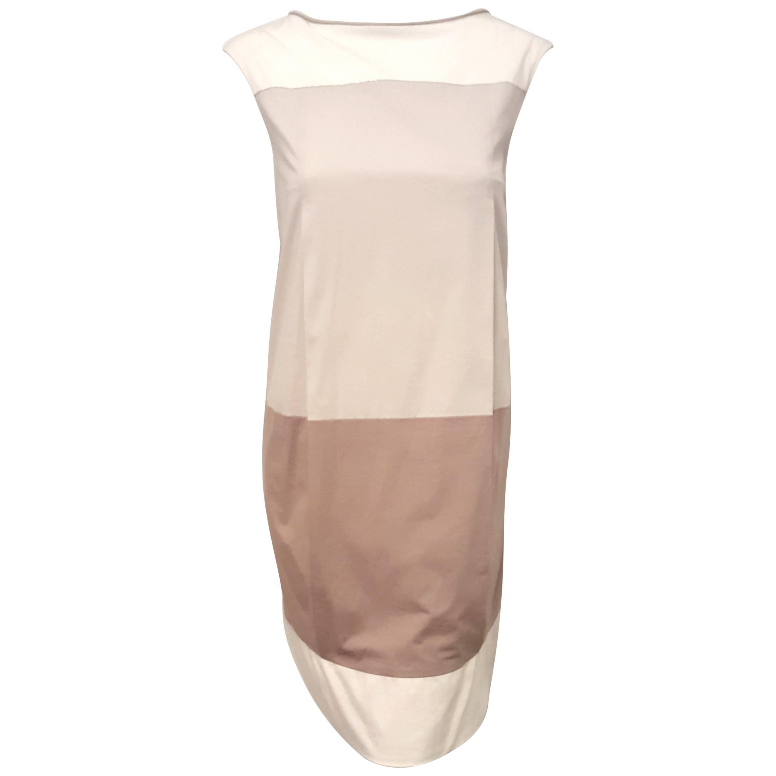 Fabiana Filippi Ivory Khaki Green and Taupe Round Neck Shift Dress  For Sale