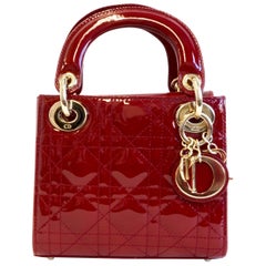 Used Christian Dior Lady Dior Red Patent Leather Gold Hardware Mini handbag 