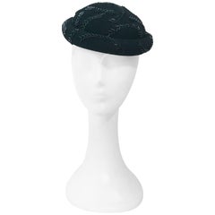 Vintage 1930s Black Felt Beaded Cocktail Hat