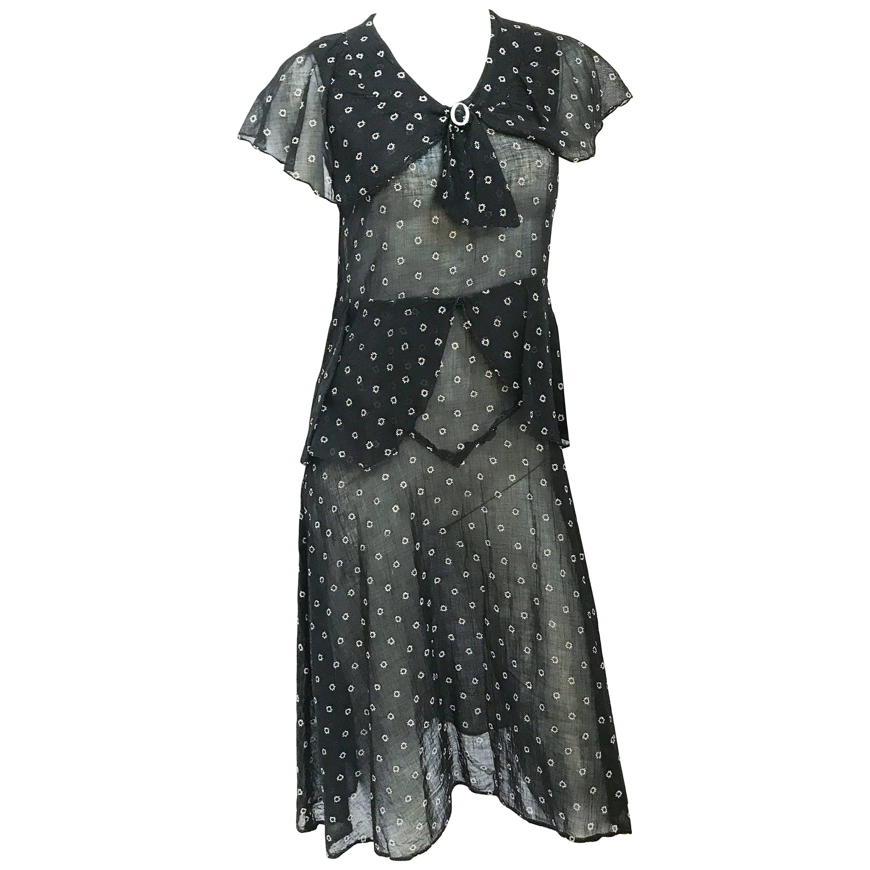 1920 Black Cotton Day Dress For Sale